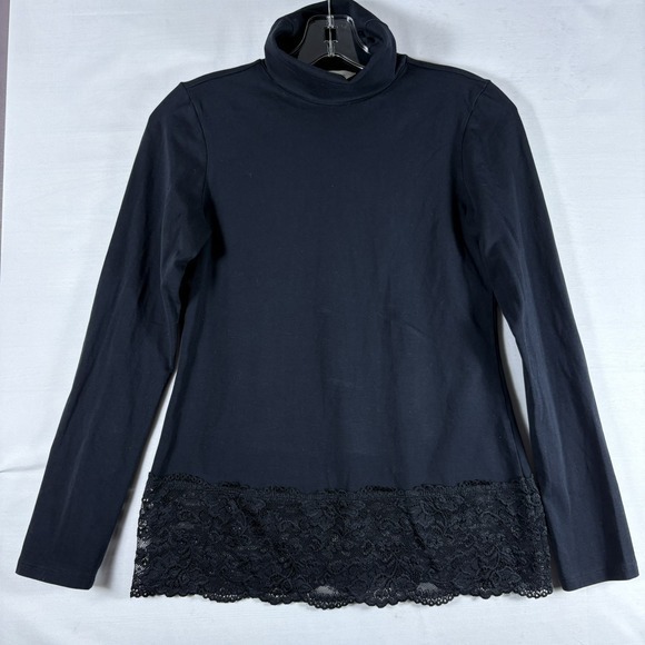Sundance Tops - Sundance Womens Black Turtleneck Long Sleeve Lace Hem Stretch Casual‎ PXS
